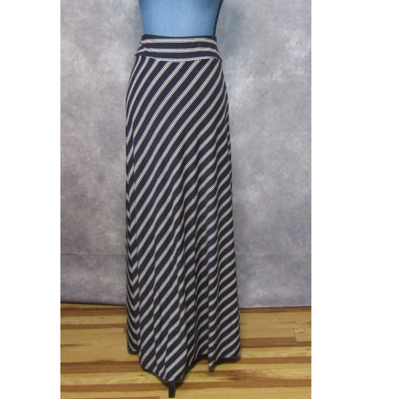 blue and white striped maxi skirt